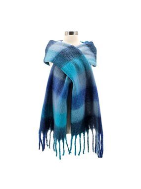 NEW Boston Proper Womens One Size Melania Scarf Wrap Oversized Fuzzy Knit Blue